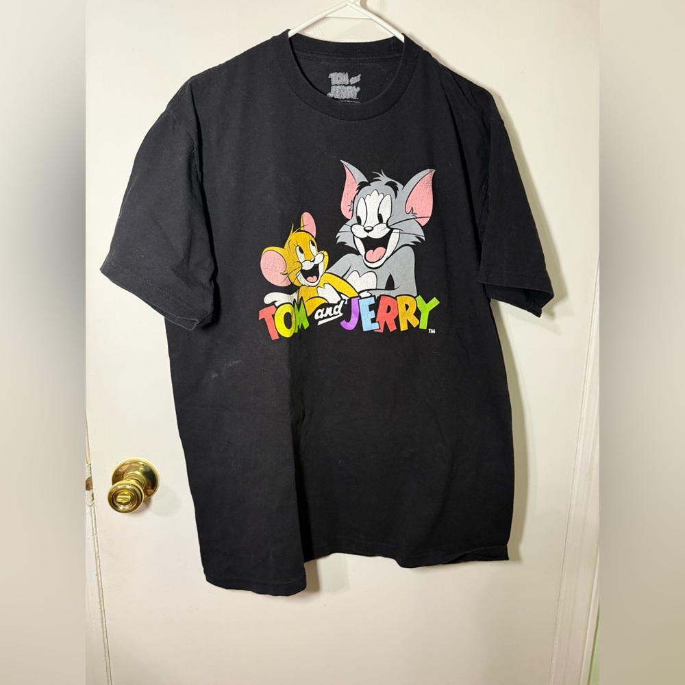 Vintage Tom and Jerry Black Graphic Tee T-Shirt Large 100% cotton